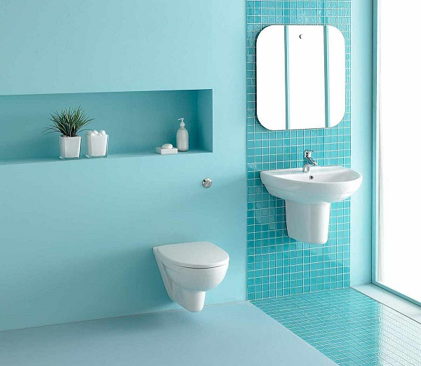 Hình ảnh trang trí nhà vệ sinh mầm non tông màu xanh